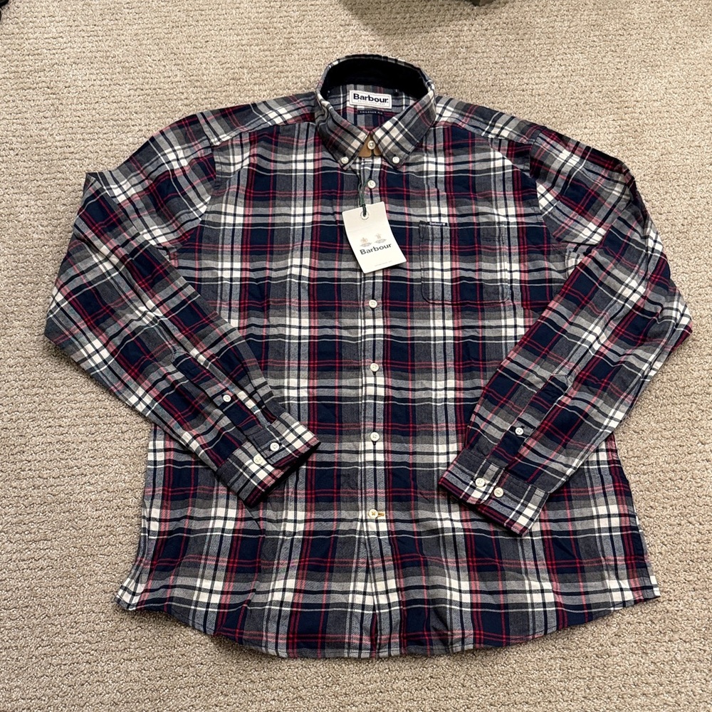 NWT Barbour Crossfell Tailored Shirt in Navy - L